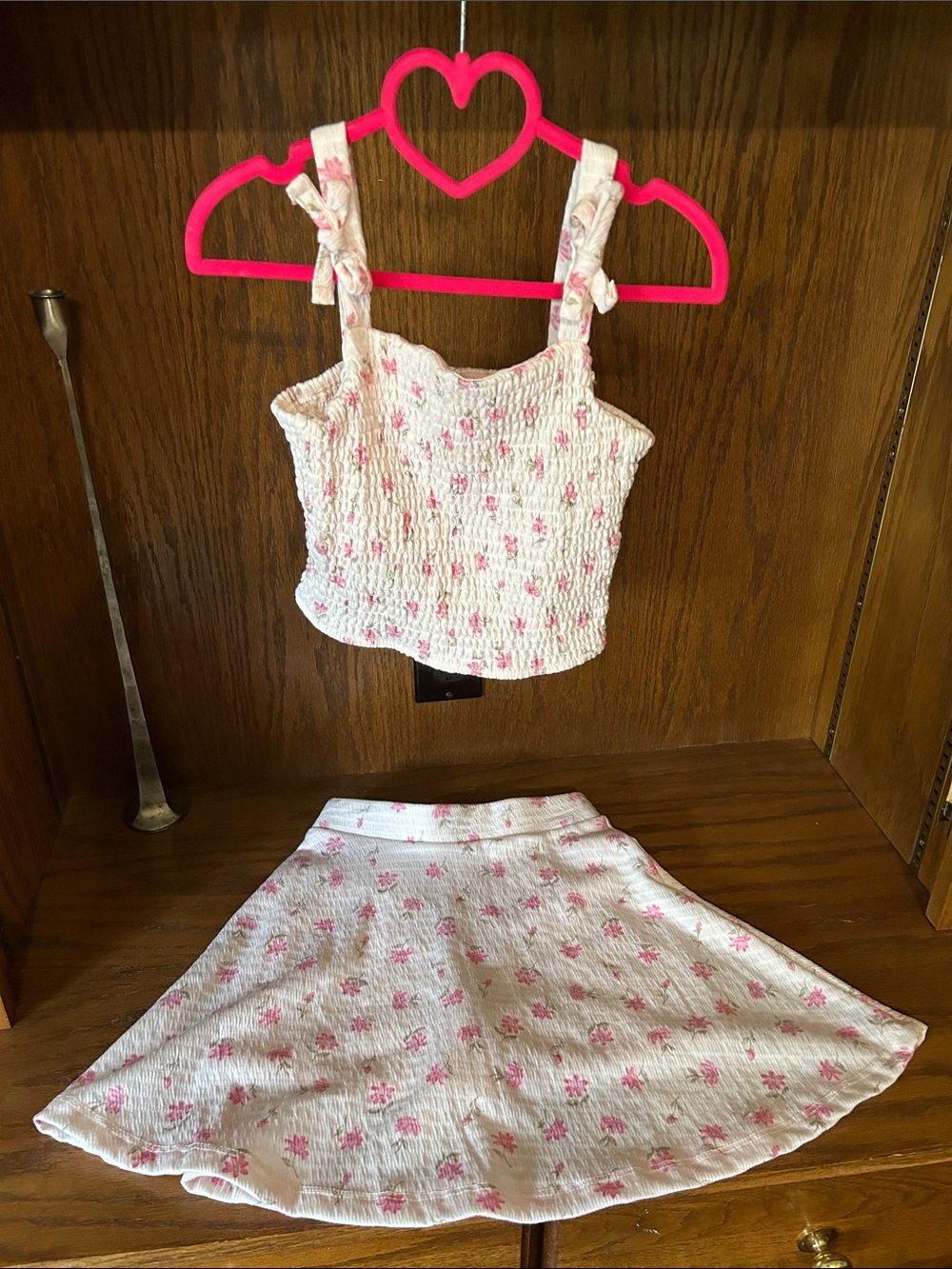 White & Pink Floral Smocked Tank and Skort Set